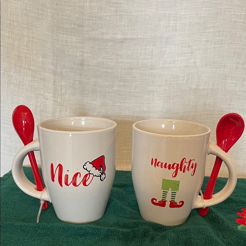 Holiday Mug Set with Spoons - Nice and Naughty